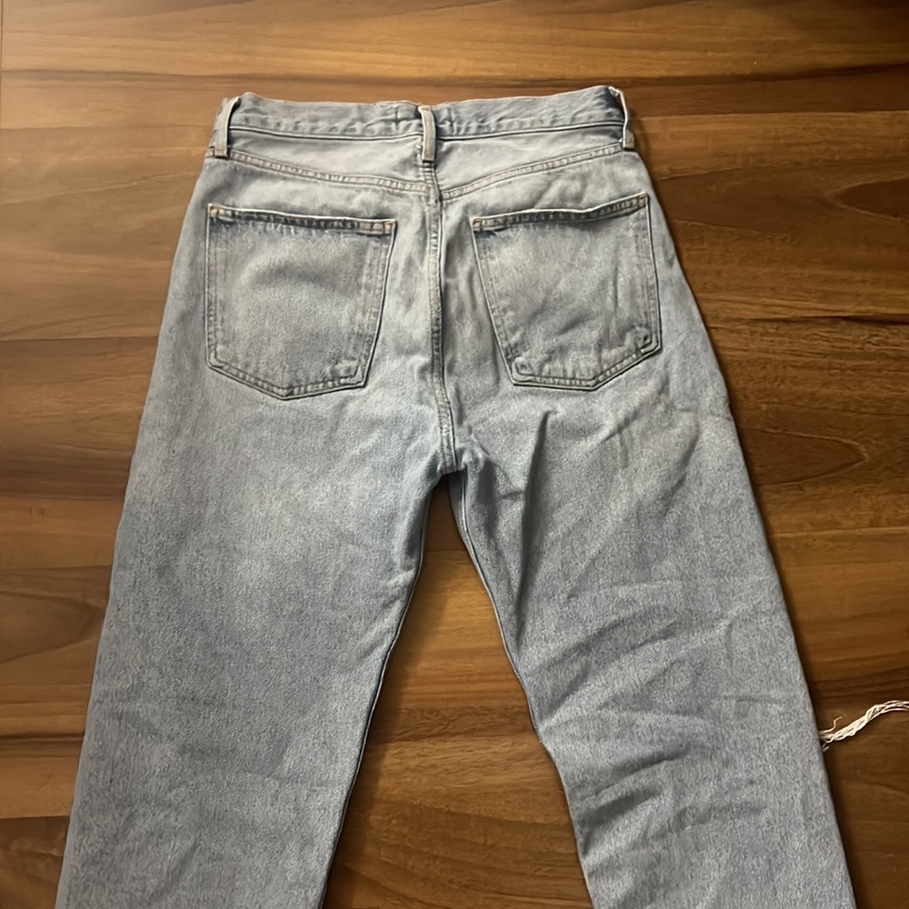 Agolde Light Wash High Rise Ripped Straight Jeans - Picture 6 of 7